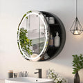 Armario de baño con luz, armario con espejo redondo sin montaje con iluminación, armario con espejo LED, marco de metal negro redondo, armario con espejo para baño, 3 colores de luz, antivaho, 60x60cm