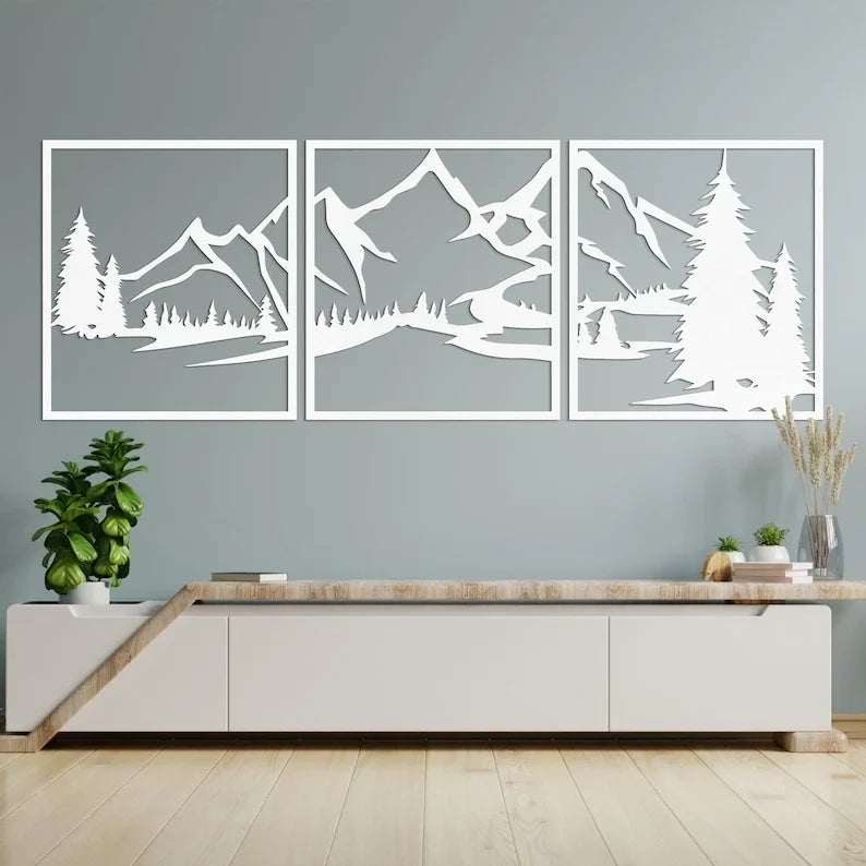 Arte de pared de montañas en madera, HDF 3 mm, decoración de pared rústica para sala de estar, dormitorio, oficina