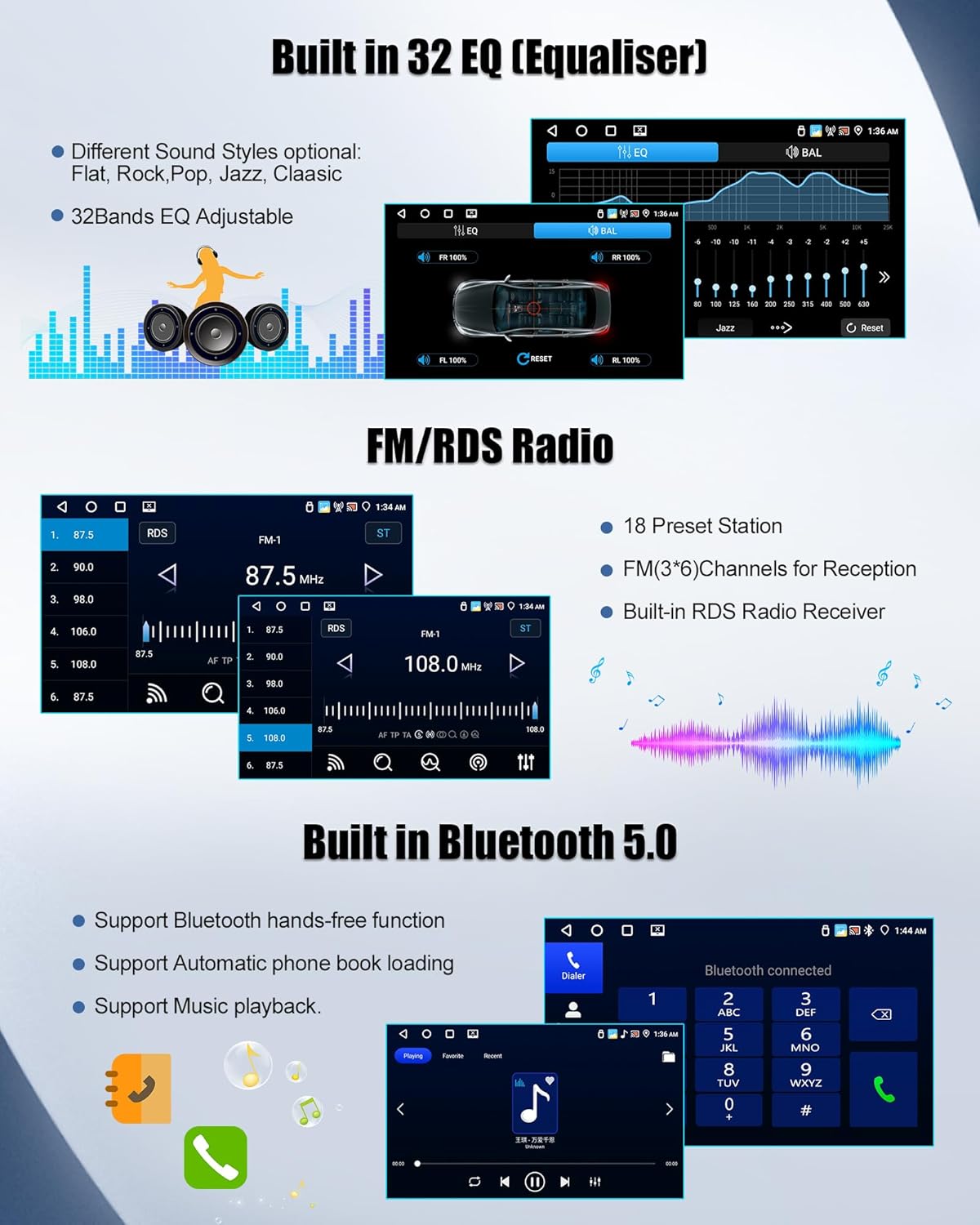 Autorradio SIXWIN 4+64G Android 13 para Renault Clio 3ª generación 2005-2014 con CarPlay, Android Auto, Mirrorlink, pantalla táctil de 9 pulgadas, navegador, WiFi, Bluetooth 5.0, FM/RDS, 32EQ y cámara de visión trasera