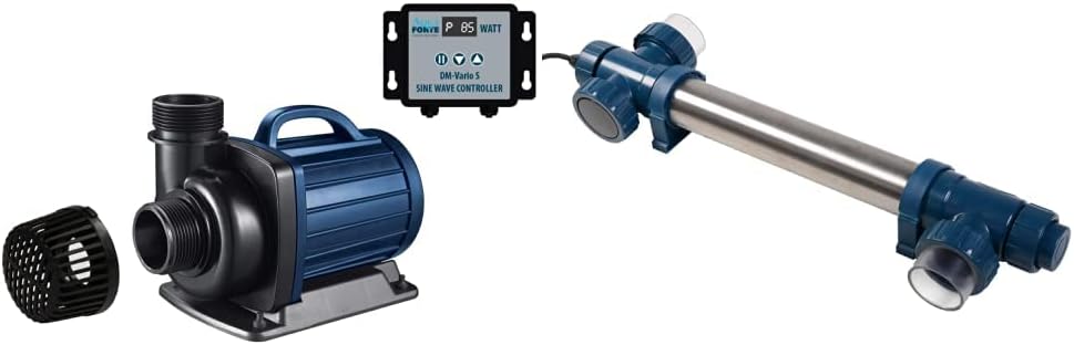 Bomba para filtro/estanque AquaForte DM-22.000 Vario S, 70-200W, altura de elevación 7,5m, regulable con controlador externo. Ideal como bomba para estanques o para arroyos/cascadas.