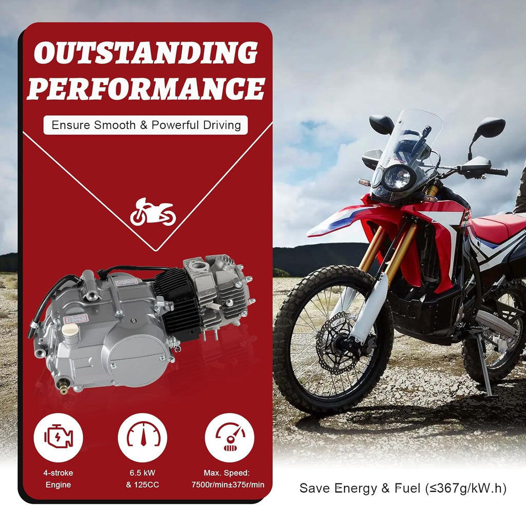 Motor de 4 tiempos CRF50 125CC para Dirt Bike Pitbike, motor monocilíndrico con refrigeración por aire y embrague manual para motocicletas Dirt Bike con arranque a pedal (Kick Start).