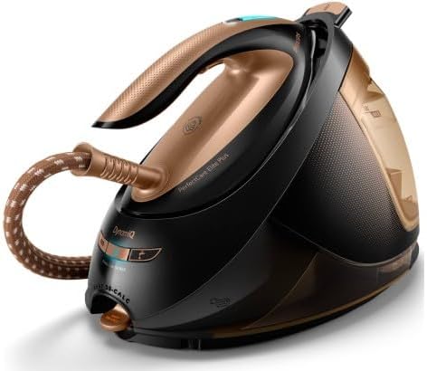 Centro de planchado Philips PerfectCare Elite Plus - Potencia 2700W, Golpe de vapor 600g, Presión 8 bares, Tecnología OptimalTEMP, Eco, Suela T-IonicGlide, Depósito 1.8L, Negro/Dorado (GC9682/80)