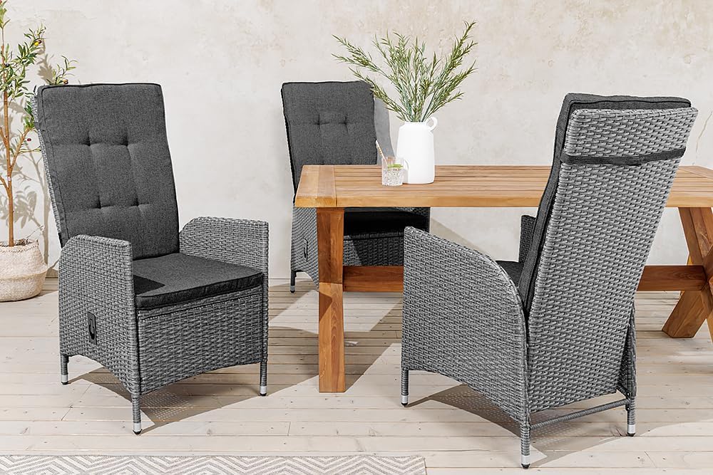 Silla de jardín para exteriores Riess Ambiente Sylt - gris - polirratán - respaldo alto con reposabrazos ajustable resistente a la intemperie