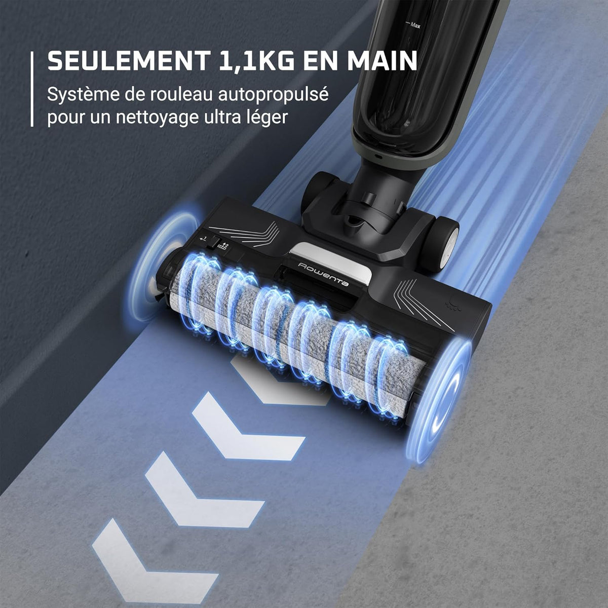 Aspirador escoba friegasuelos inalámbrico Rowenta X-Clean 4, aspiración y fregado potente, inteligente, 50 min de autonomía, autolimpieza GZ5037WO, negro