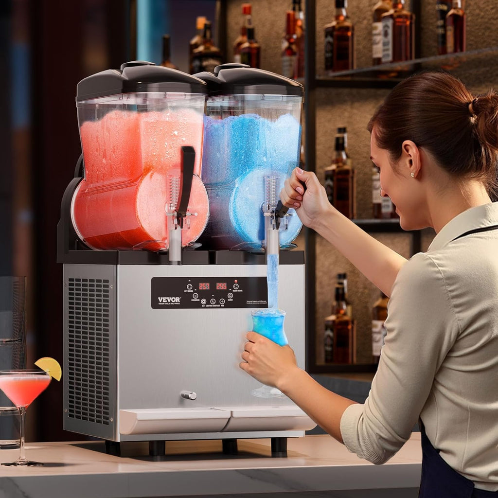 Máquina comercial de granizados VEVOR, máquina de doble depósito de 12 L x 2 para bebidas congeladas, máquina de granizados de acero inoxidable de 96 tazas con panel de botones, máquina de helado suave para fiestas, restaurantes, cafeterías y bares