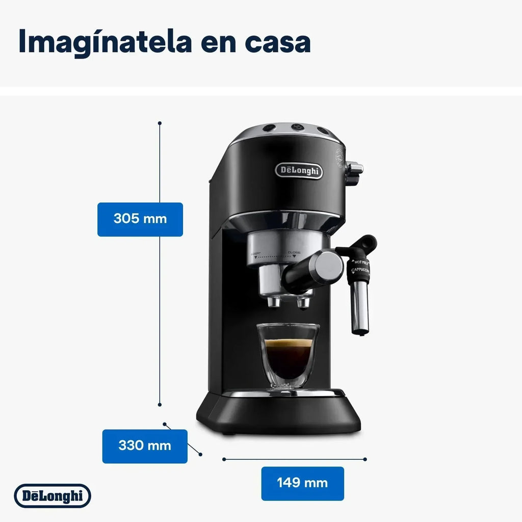 De'Longhi Dedica – Cafetera de bomba de acero inoxidable para café molido o monodosis, espresso y capuchino, depósito de 1,3 litros, sistema antigoteo, modelo EC685.M, color metal