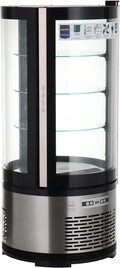 Vitrina refrigerada METRO Professional GRV1100, para hostelería, acero inoxidable/vidrio, 100 L, refrigeración por aire forzado, 490 W, indicador de temperatura,  descongelación automática, redonda, plateada, clase climática 6