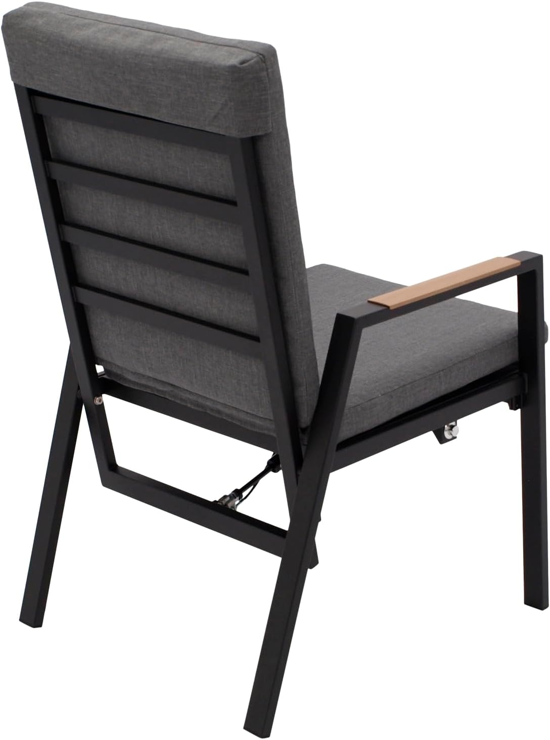 Sillón de jardín DEGAMO Bilbao con respaldo alto, aluminio resistente a la intemperie color antracita, reposabrazos con efecto madera, reclinable sin niveles, cojines grises, resistente a la intemperie, exterior