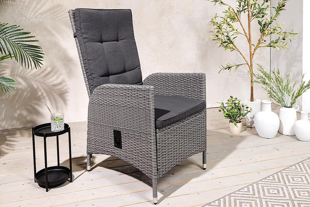 Silla de jardín para exteriores Riess Ambiente Sylt - gris - polirratán - respaldo alto con reposabrazos ajustable resistente a la intemperie