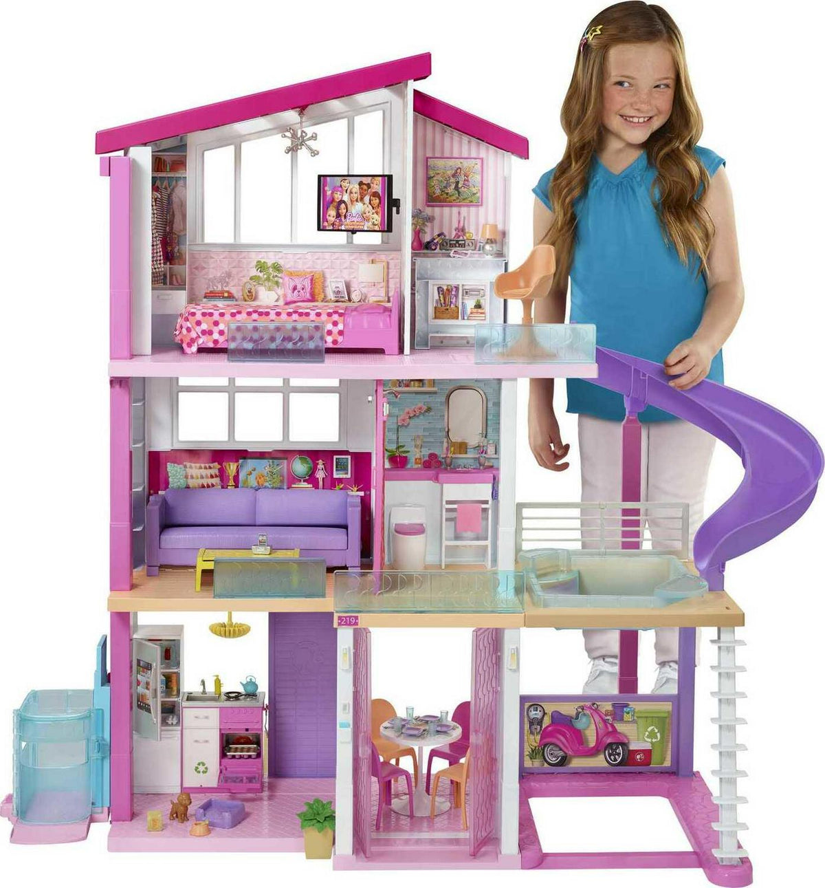 Casa de muñecas Barbie Dreamhouse con más de 70 accesorios, ascensor que funciona, luces y sonidos