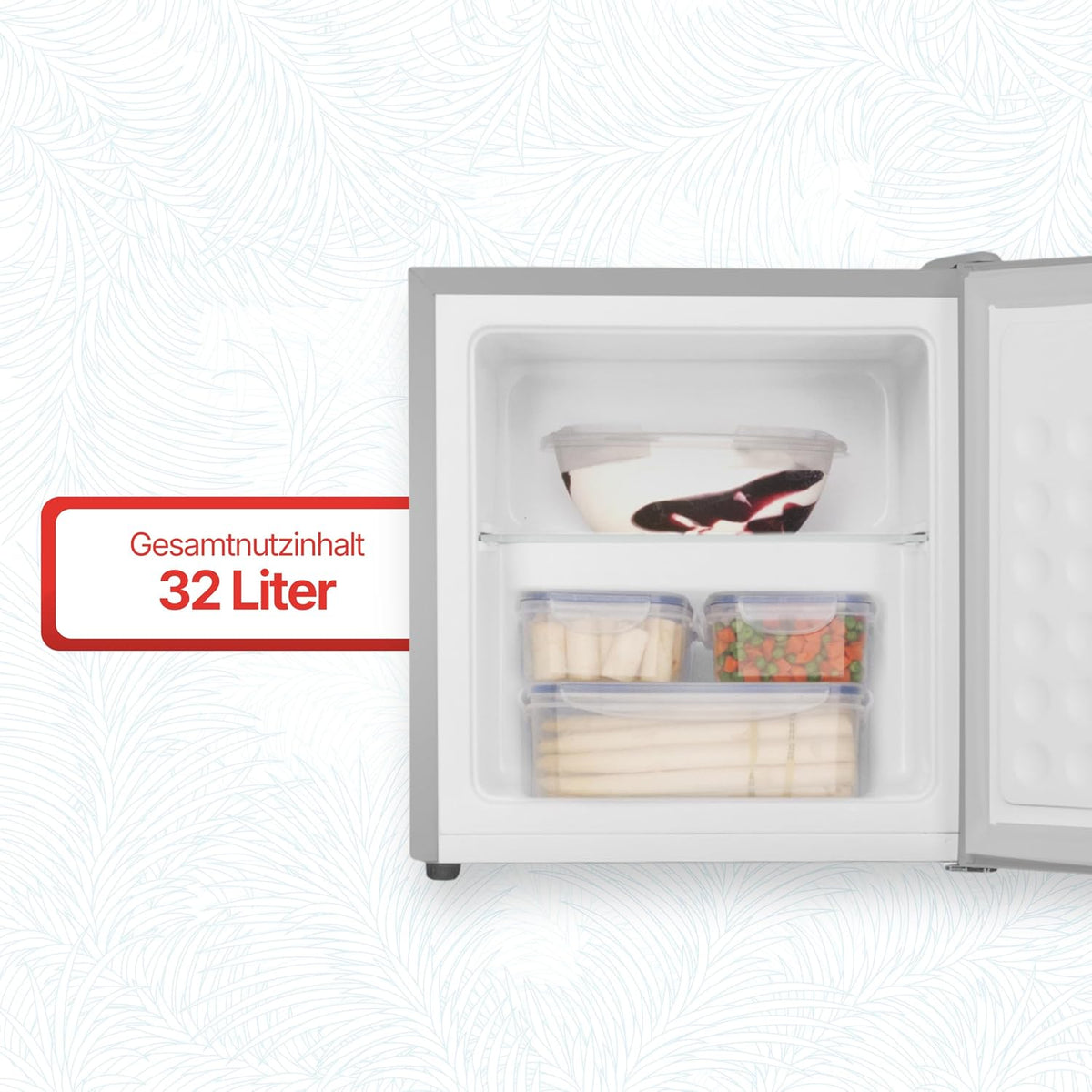 Minicongelador independiente Amica 50x48x44,5 cm 32 L, compartimento congelador de 4 estrellas con cubitera, modelo AGB 3010 E - aspecto de acero inoxidable