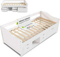Cama funcional Juskys Nalu 90x200 cm - Cama de madera con somier y cajones - Cama con almacenamiento para niños - Cama juvenil, cama infantil, cama de invitados - Blanco