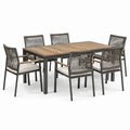 Juego de comedor de jardín de aluminio y madera de teca con 6 sillas, rectangular, gris