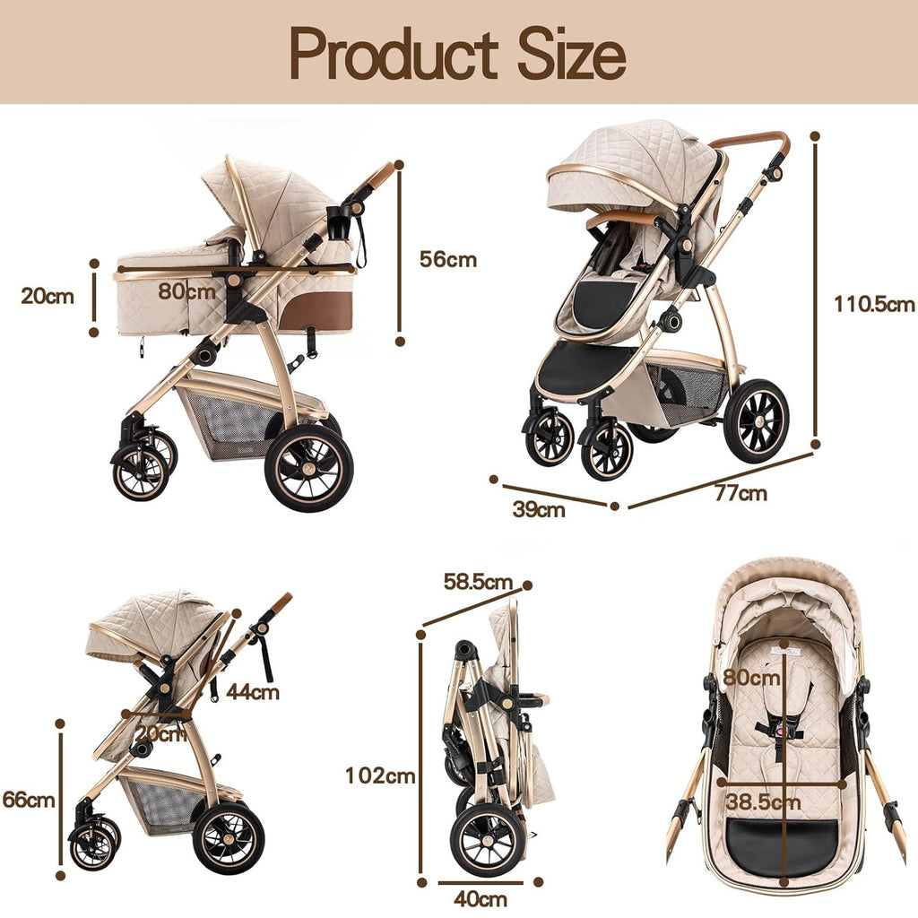 Cochecito 3 en 1 Gcarebb, silla de paseo con portabebés, cochecito completo con altura ajustable, cochecito combinado con marco de aluminio para recién nacidos de 0 a 4 años