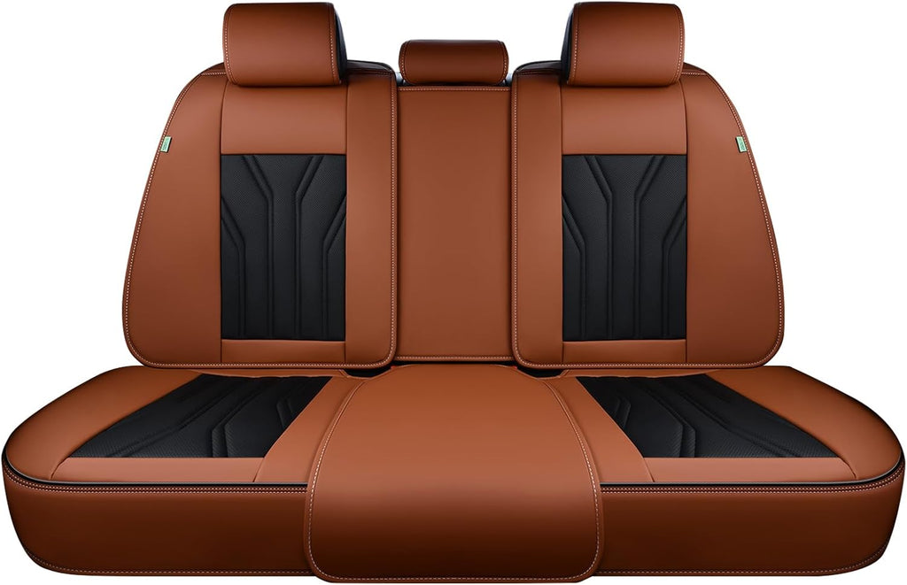 Fundas de asiento trasero FLORICH, fundas de asiento de coche de piel, protector de asiento trasero impermeable, cojín de asiento universal para la mayoría de coches, camionetas y SUV - Marrón y negro