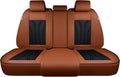 Fundas de asiento trasero FLORICH, fundas de asiento de coche de piel, protector de asiento trasero impermeable, cojín de asiento universal para la mayoría de coches, camionetas y SUV - Marrón y negro