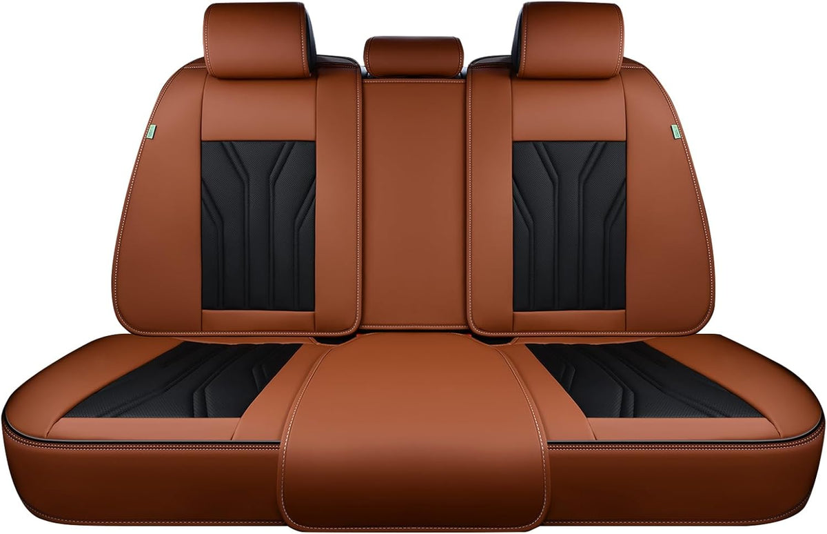 Fundas de asiento trasero FLORICH, fundas de asiento de coche de piel, protector de asiento trasero impermeable, cojín de asiento universal para la mayoría de coches, camionetas y SUV - Marrón y negro