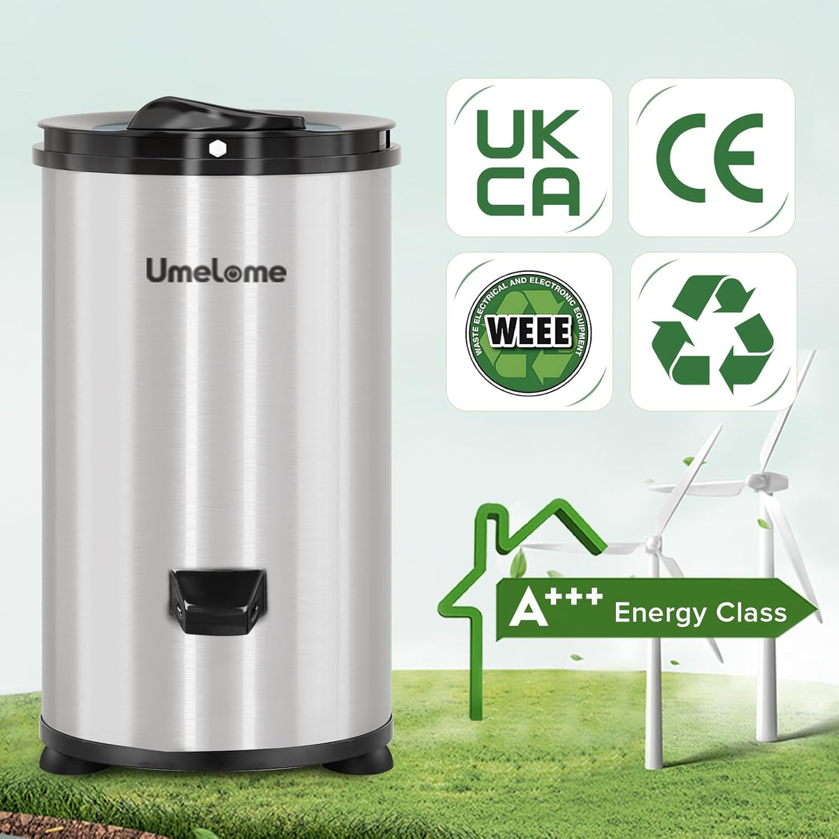 Centrifugadora de ropa 3200 rpm Umelome, 4 kg, centrifugadora de bajo consumo energético, clase energética A+++, plata [Clase energética A+++]