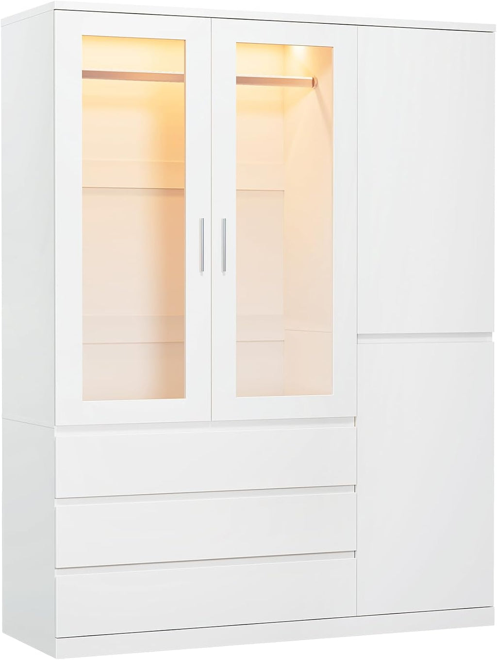 Armario de cuatro puertas Dripex, ropero minimalista con una barra para colgar ropa y 3 cajones | 120 x 48 x 180 cm | Blanco, armario para dormitorio