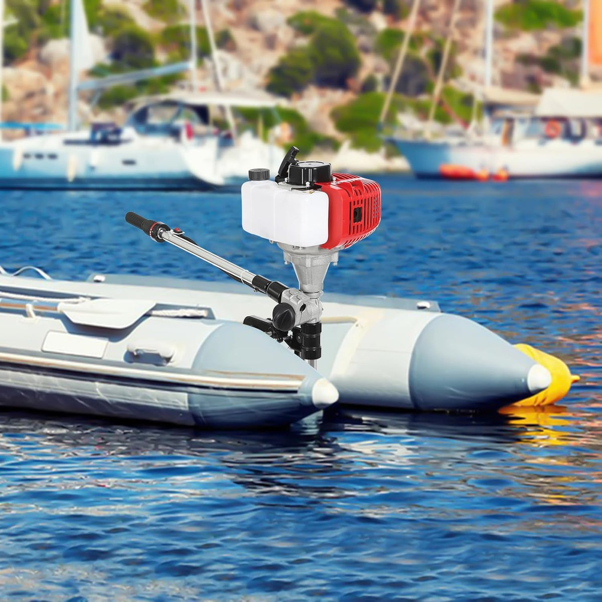 Motor fueraborda, 4 tiempos 6 CV, motor de gasolina para embarcaciones, 63 cm³. Refrigerado por aire. Motor fueraborda para botes inflables, barcos de pesca, kayaks de pesca