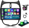 Autorradio Android NHOPEEW 2G+64G para Peugeot 206/206CC 2002-2008 - Carplay inalámbrico y Android Auto - Autorradio Carplay de 9 pulgadas con WiFi, ecualizador, GPS, FM, RDS + cámara de visión trasera AHD