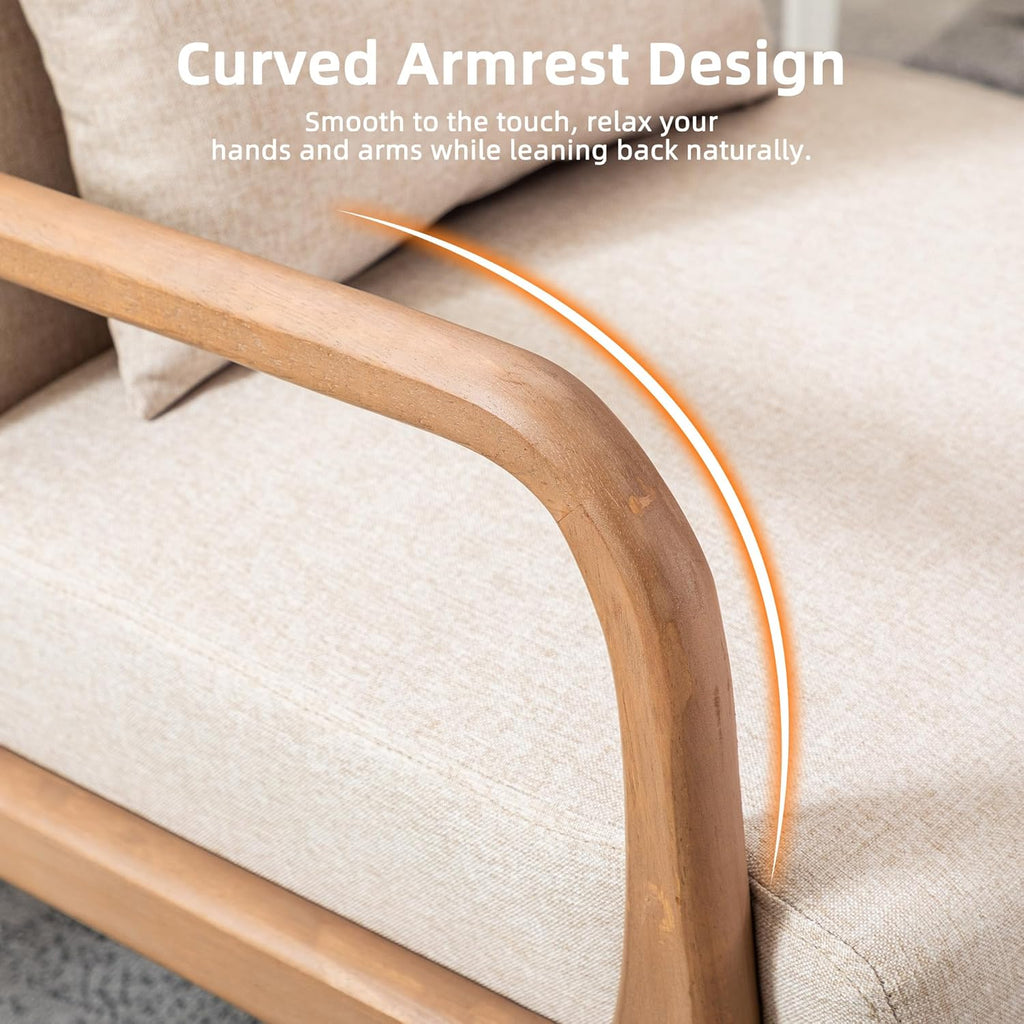 Sillón decorativo EBELLO con cojín, sillón tapizado moderno de mediados de siglo para sala de estar, sillón orejero con estructura de madera y apoyabrazos, sillón de lectura con capacidad de carga de hasta 150 kg, beige