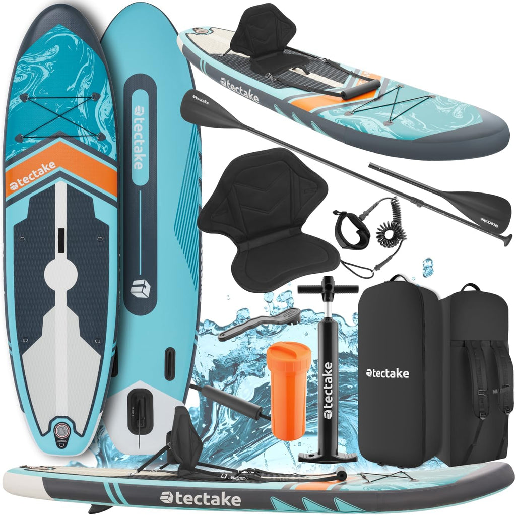 tectake® Tabla de Stand Up Paddle Hinchable, incluye remo 2 en 1, asiento de kayak, bomba de aire, mochila de transporte, Stand Up Paddle, accesorios para paddle surf, tabla hinchable
