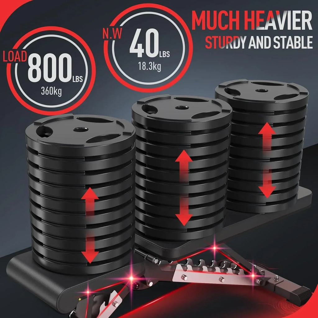 Banco de pesas ajustable MD60, banco de entrenamiento plegable, banco inclinado y plano con estructura de acero, capacidad de carga de 360 kg