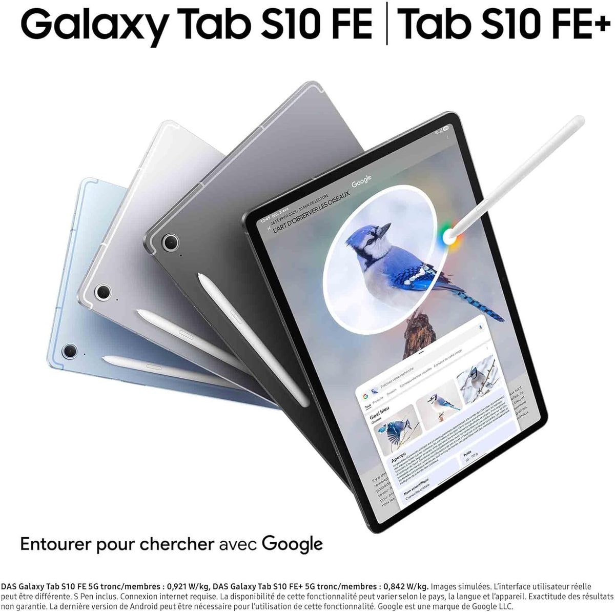 Samsung Galaxy Tab S10 FE+, Tablette Android WIFI 13,1" 128 Go, S Pen inclus, Certification IP68, Plata, Chargeur secteur rapide 25W inclus, Version FR