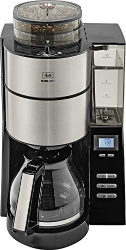 Melitta AromaFresh - Cafetera de filtro - con jarra de cristal - molinillo integrado - función de temporizador - 10 tazas - Negro puro