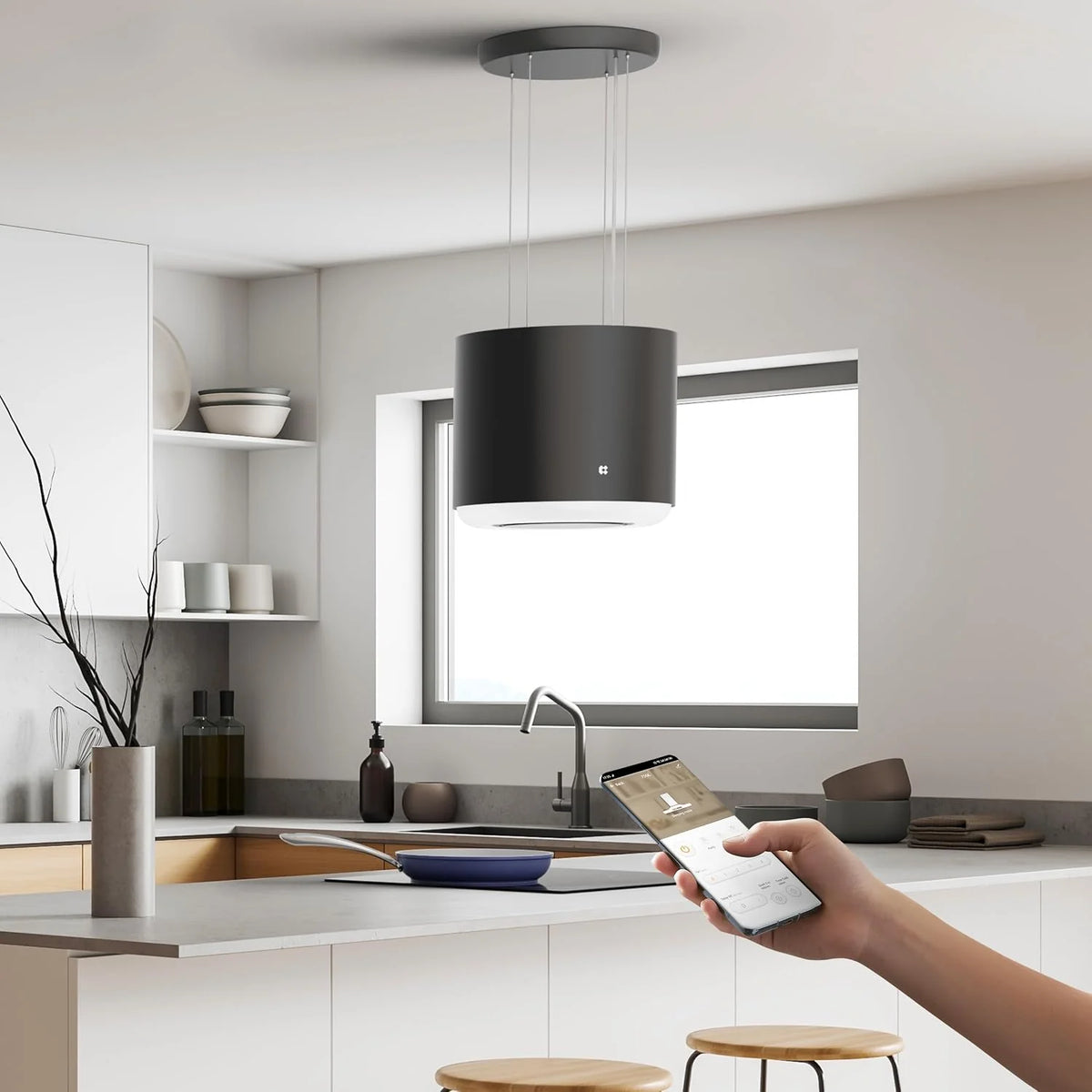Ciarra CBCB4838 A+ okap wyspowy, wolnowiszący, 550 m³/h, z aplikacją Smart Wi-Fi, 4-stopniowy Booster, okap kuchenny, wyspa, żyrandol, wyspa kuchenna, kolor czarny