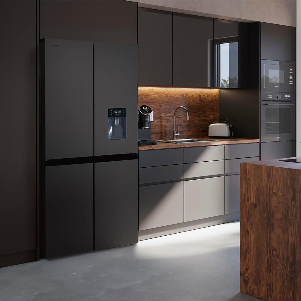 Frigorífico Americano de 4 puertas Cecotec Dark de 564 L Bolero CoolMarket 4D 564 Dark E. 183 cm de altura, 91 cm de ancho, dispensador de agua, motor Inverter Plus, Total NoFrost.