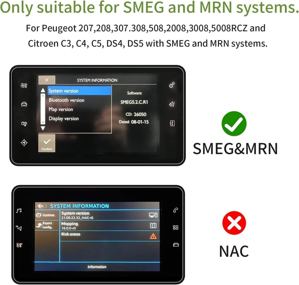 Adaptador inalámbrico CarPlay AUTOTOP, kit de reequipamiento y decodificador para Peugeot 208 de 7 pulgadas con Smeg MRN y Citroën Picasso C4, C5, DS4, DS3, 308, 508, 208, 3008 (2013-2016), compatible con CarPlay, Android Auto, Mirror Link y cámara.