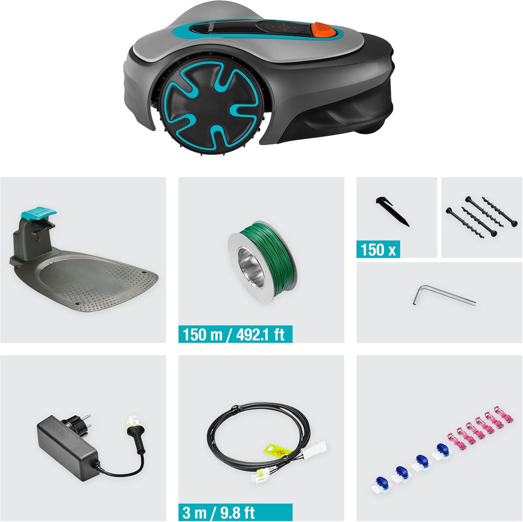 Robot cortacésped Gardena SILENO minimo 250 m²: cortacésped inteligente con conectividad óptima, programable mediante la aplicación Gardena Bluetooth, versión alemana (15201-20)