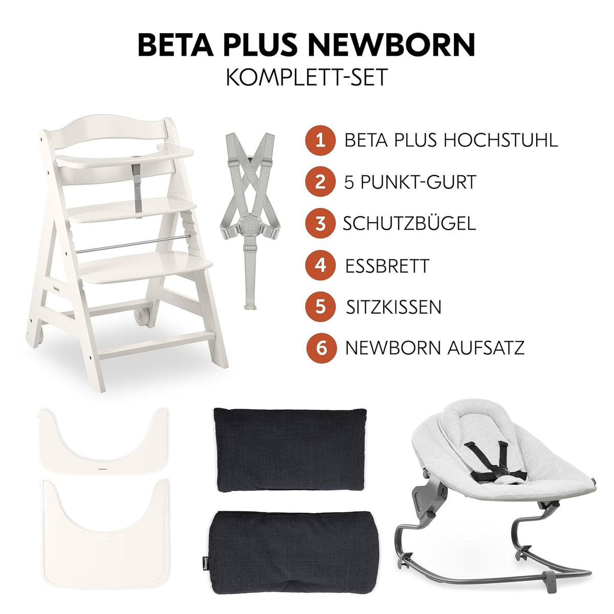 hauck Trona Beta+ Newborn Set Premium Dark Grey - Set de trona para bebé desde el nacimiento con accesorio para recién nacido Bouncer, cojín de asiento y bandeja - Gris oscuro