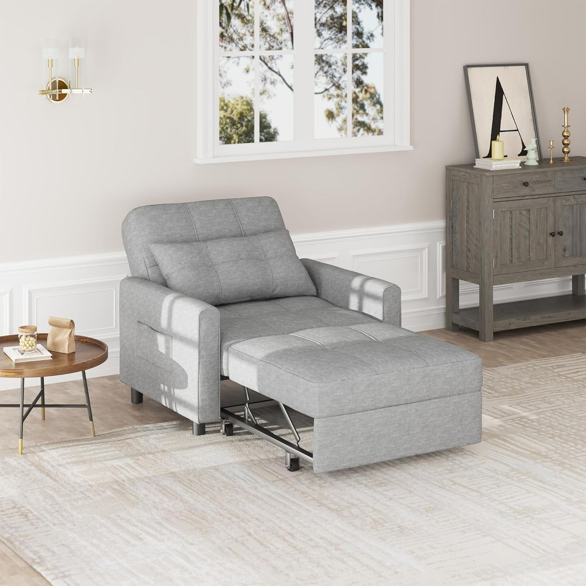 Sillón reclinable Bealife, sillón cama con respaldo ajustable, sillón para televisión, sofá cama plegable, sillón relax para sala de estar, dormitorio (gris claro)