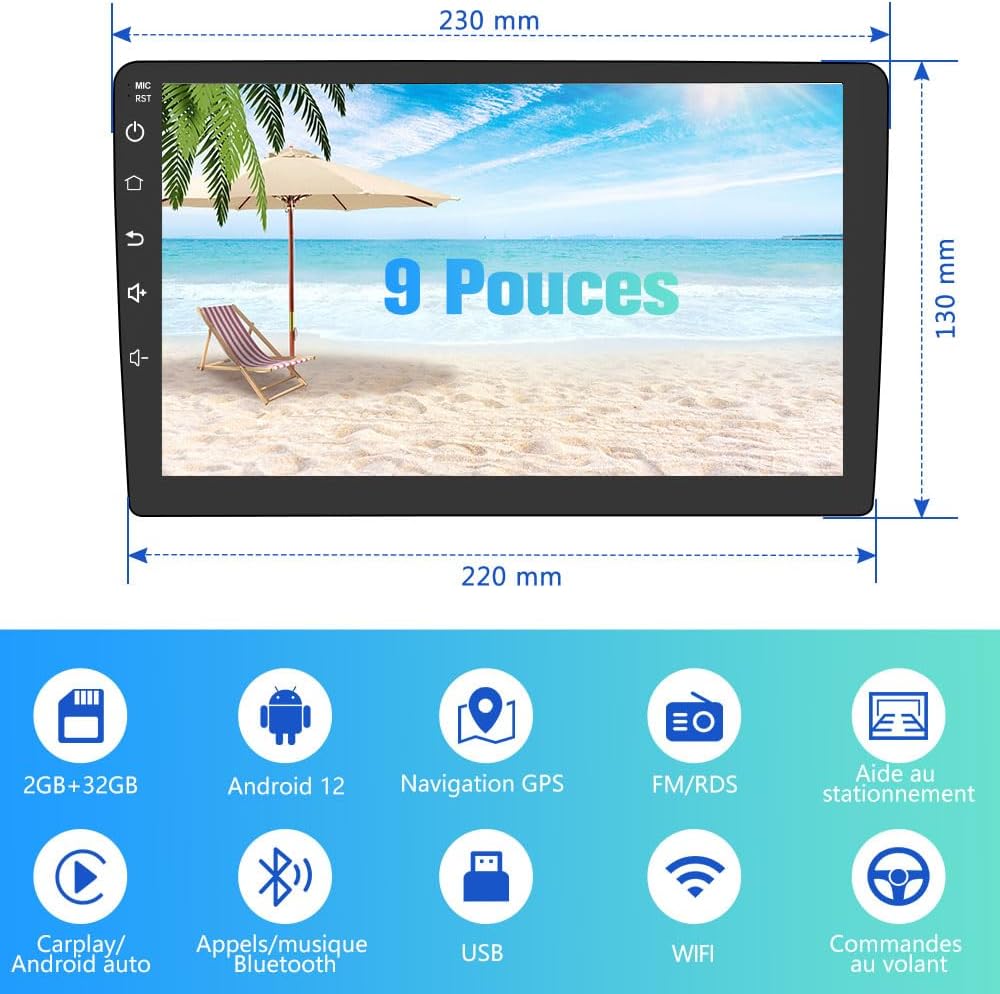 Autorradio Android 13 AWESAFE para Renault Megane 2 2002-2009, pantalla táctil de 9", WiFi, CarPlay y Android Auto, 2 GB RAM + 32 GB ROM, Bluetooth, GPS, FM/AM, DSP