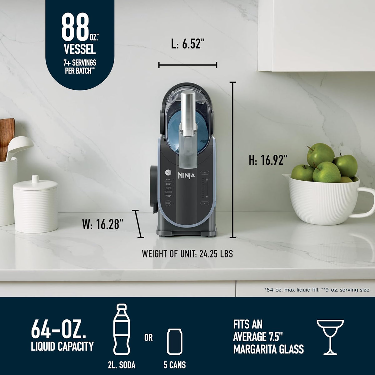 Máquina para granizados y bebidas congeladas Ninja SLUSHi con tecnología RapidChill | Recipiente de llenado fácil de 88 oz | 5 programas preestablecidos | Prepara margaritas, frappés y más | Con piezas aptas para lavavajillas | Negro | FS301