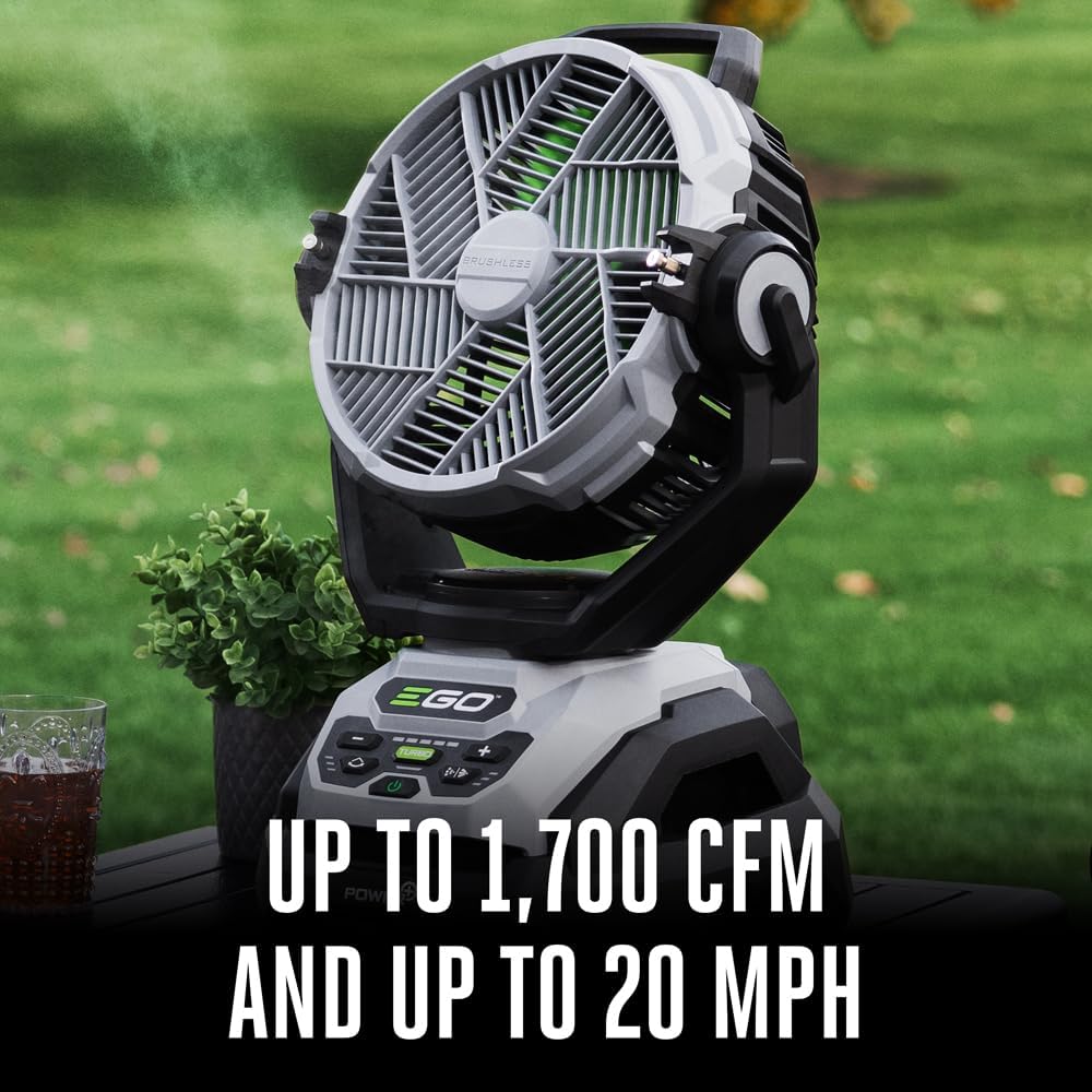 Ventilador oscilante EGO Power+ FN1000 con 6 modos de velocidad, 3 modos de oscilación, 3 modos de nebulización, batería y cargador no incluidos, 25,4 cm, 1700 CFM, 20 MPH
