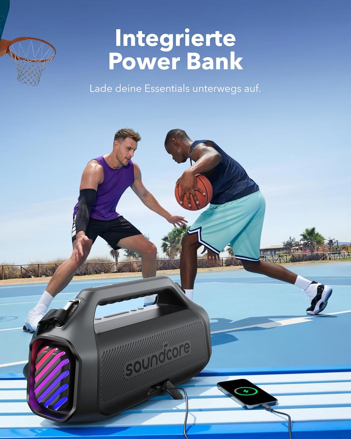 Altavoz para exteriores soundcore Boom 2 Plus, 140W, canal 2+2, BassUp 2.0, 20h, carga rápida, resistente al agua IPX7, luces RGB, USB-C, banco de energía, BT 5.3, altavoz Bluetooth portátil, camping