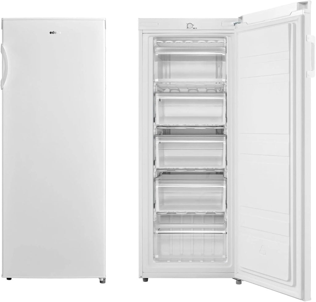 Edesa EZS-1412 WH zamrażarka statyczna wysokość 1,42 m zimna jednorodna regulacja mechaniczna temperatura 5 szuflad duża pojemność 160 l klamka dwustronna biała