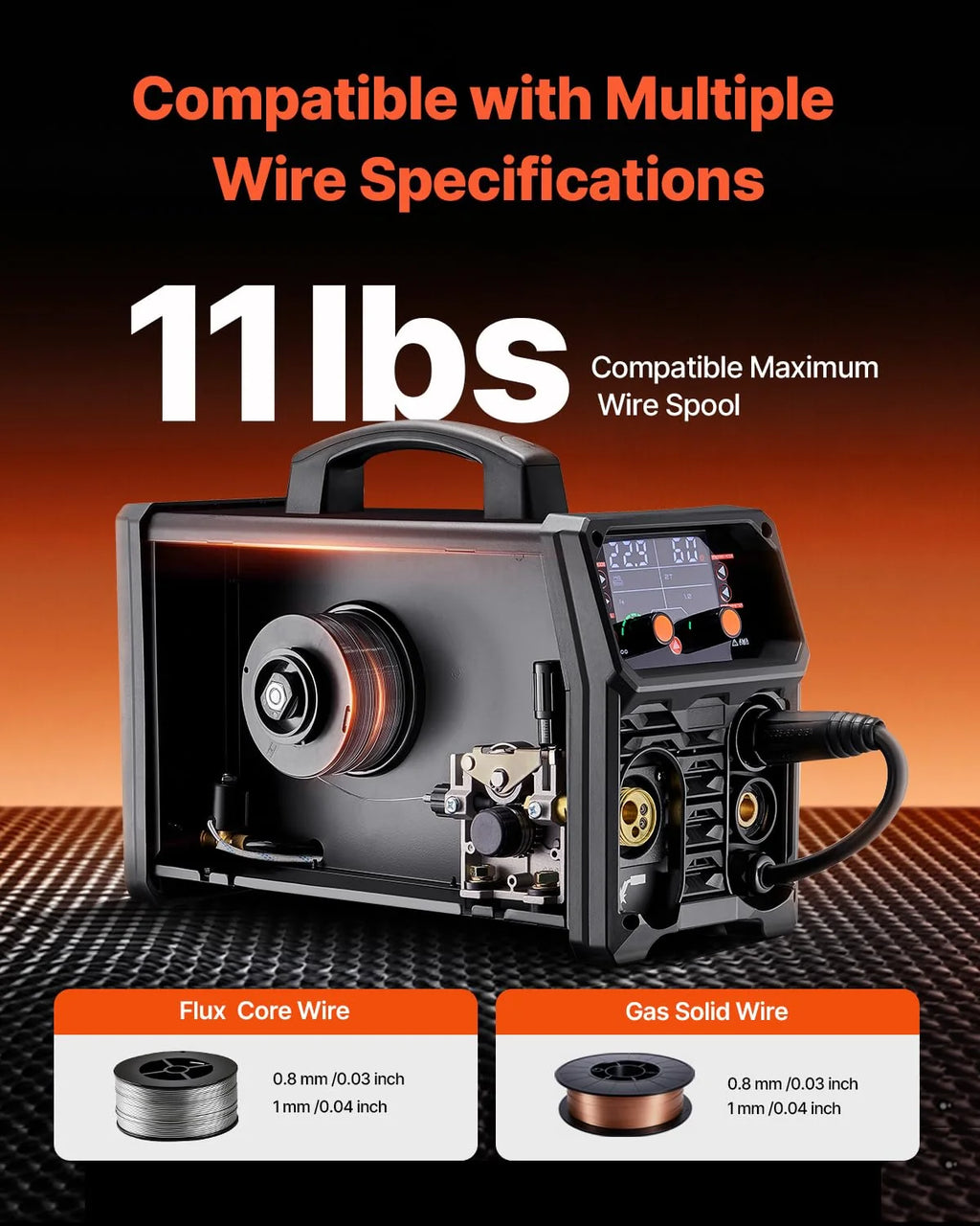 VEVOR Spawarka MIG, 200 A, spawarka synergiczna, przenośna spawarka wieloprocesowa MIG bezgazowa MMA Lift TIG 4 w 1, wydajny spawacz z technologią inwertera IGBT, wyświetlacz LCD