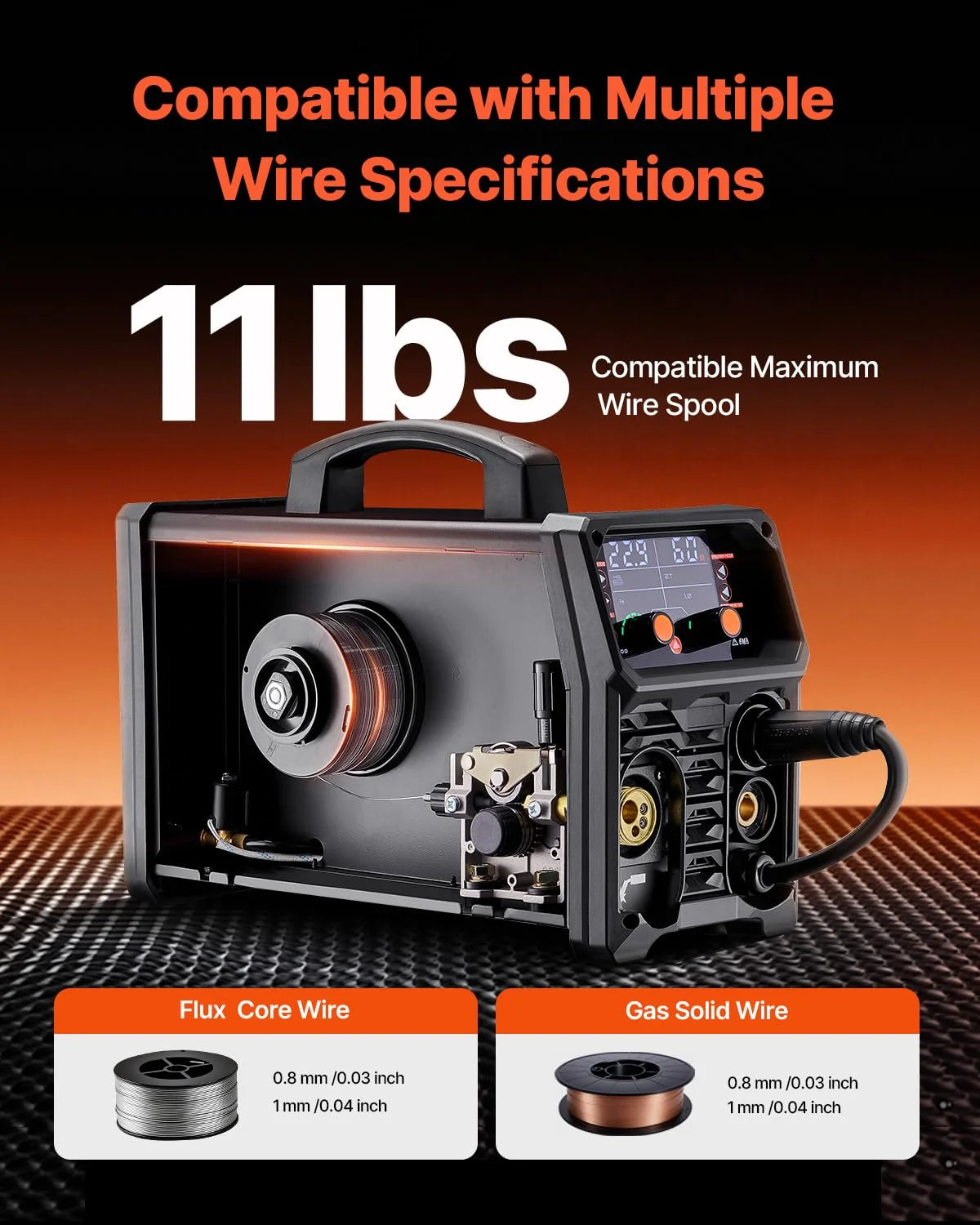 VEVOR Spawarka MIG, 200 A, spawarka synergiczna, przenośna spawarka wieloprocesowa MIG bezgazowa MMA Lift TIG 4 w 1, wydajny spawacz z technologią inwertera IGBT, wyświetlacz LCD