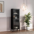[en.casa] Szafa z witryną Säkylä regał na książki z 4 półkami, 150 x 50 x 35 cm, szafka kuchenna z 1 drzwiami, uniwersalna szafka, witryna, metalowa, czarna