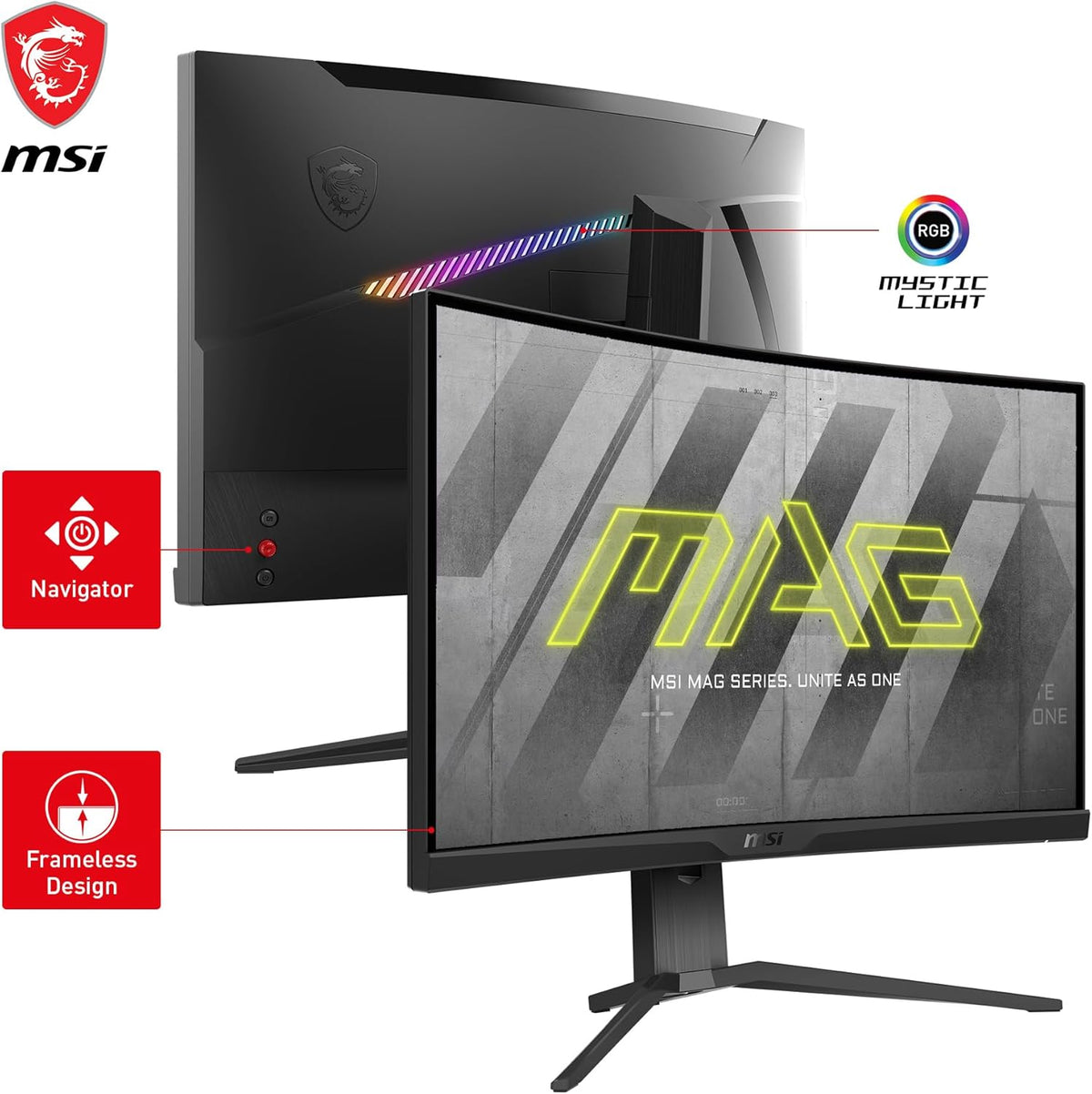 Monitor Gaming curvo MSI MAG 275CQRF-QD de 27" WQHD - Panel Rapid VA 1000R, 2560x1440, 16:9, 170Hz / 1ms, FreeSync Premium, HDR Ready, soporte ajustable - HDMI 2.0b, DisplayPort 1.2a, USB Type-C, USB 2.0