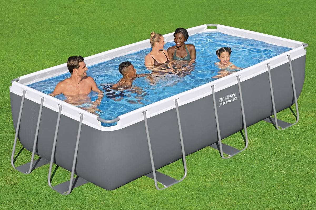 Set de piscina con estructura Bestway Power Steel con bomba de filtro 404 x 201 x 100 cm, gris, rectangular