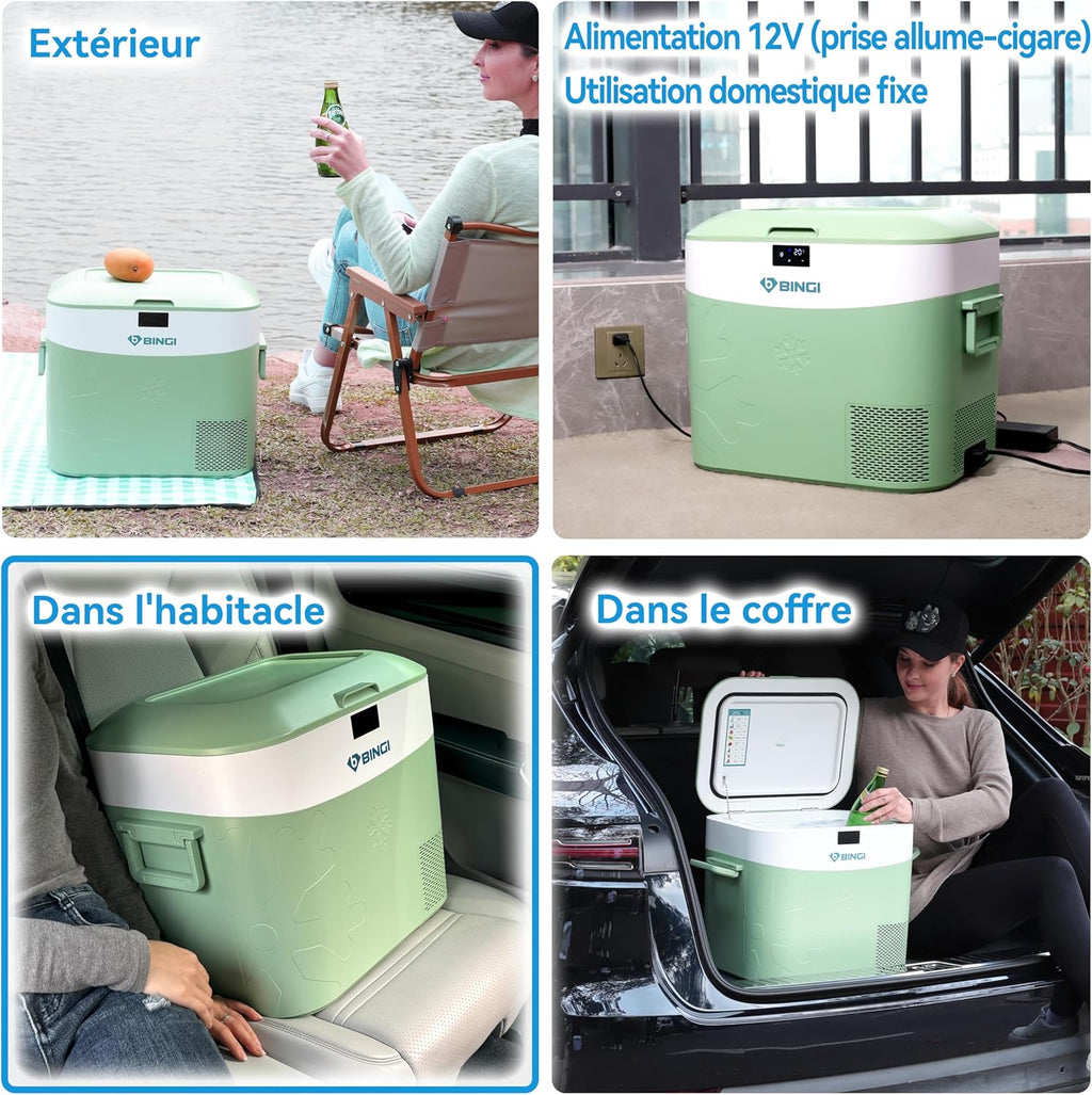 BINGI Nevera Eléctrica de Compresión para Coche de 22L con Enfriamiento Rápido - Refrigerador Portátil hasta -18°C, 12V/24V/220V, para Autocaravana, Furgoneta, Camión, Barco, Coche, Hogar, Camping