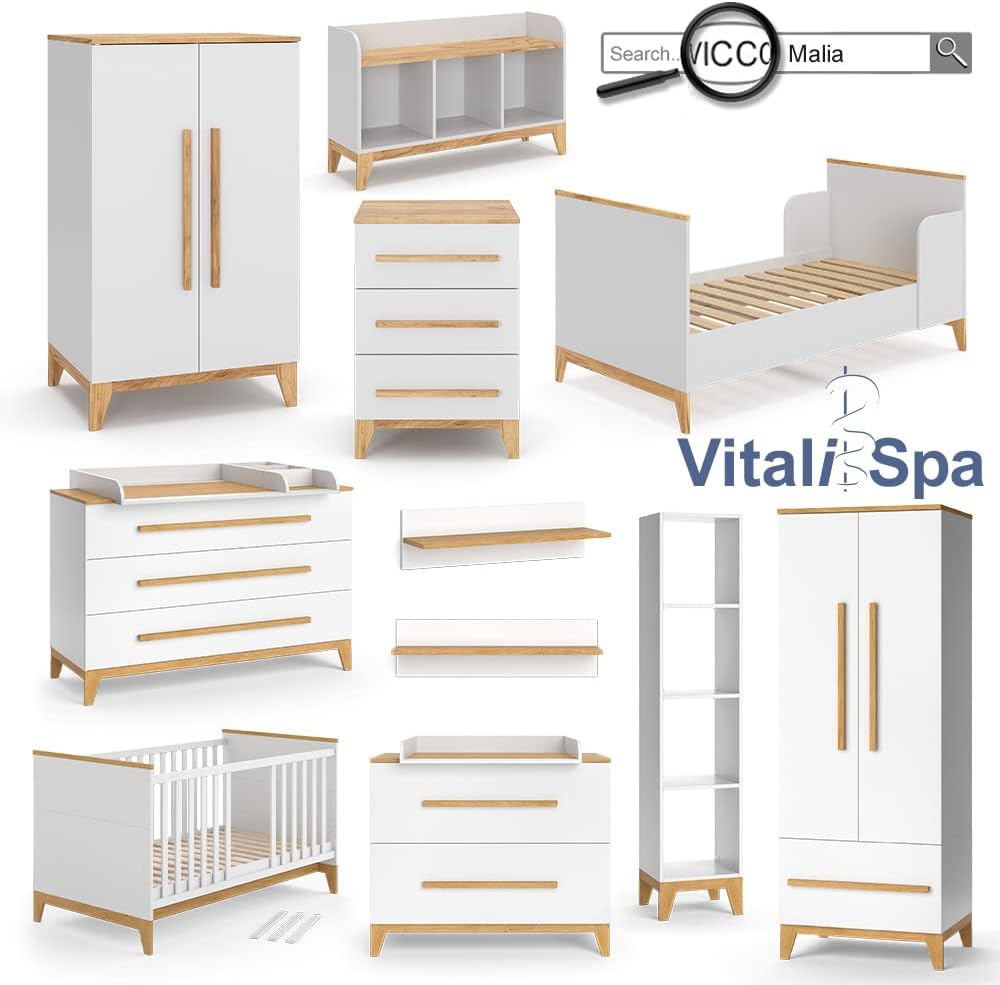 Cambiador VitaliSpa Malia, blanco/roble, 133 x 98 cm XL con 3 cajones