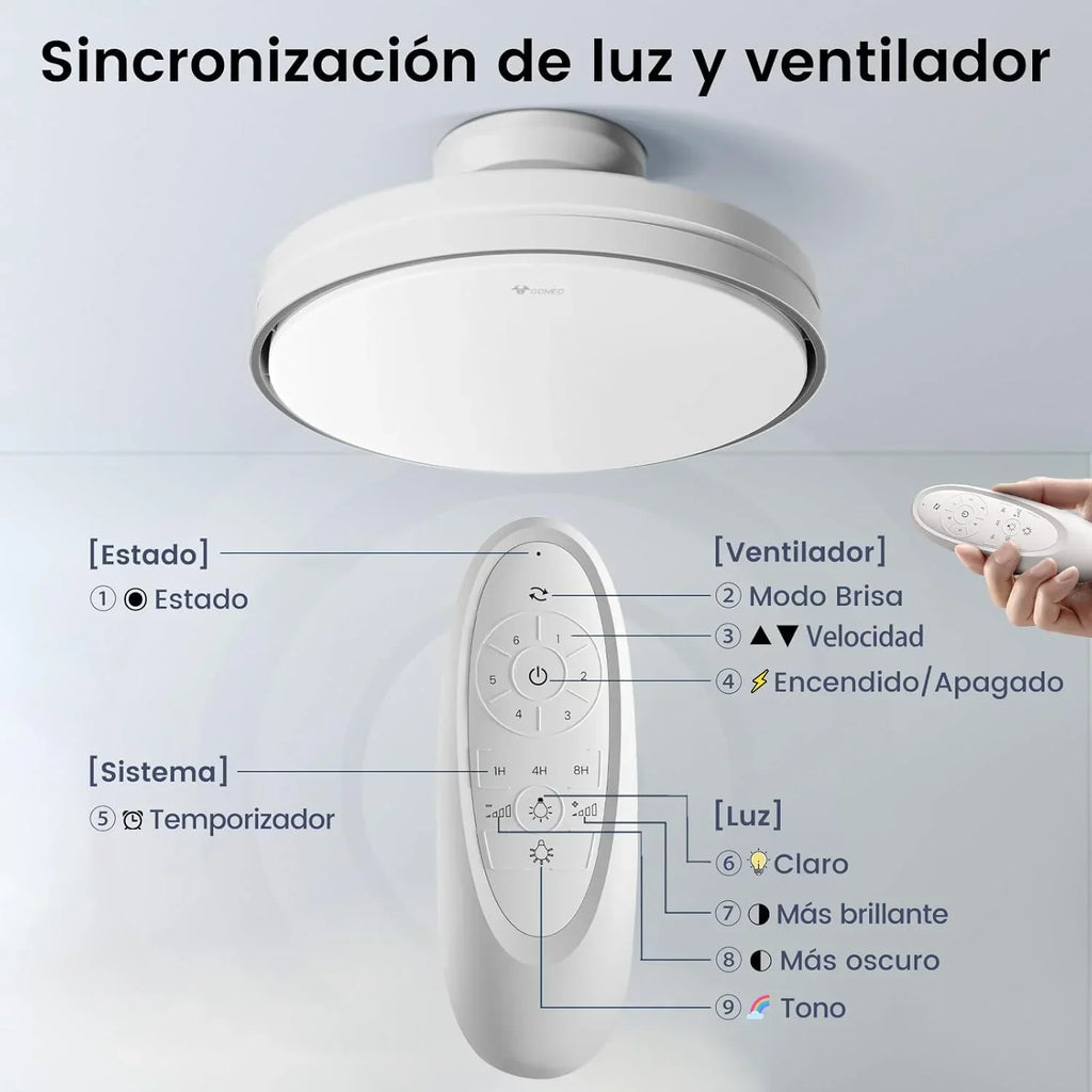 Ventilador de techo silencioso sin aspas con luz regulable, motor DC de 30W, luz LED CCT de 3000-5700K (60W total), con mando a distancia, 6 velocidades, temporizador y función de memoria, apto para salón y dormitorio.