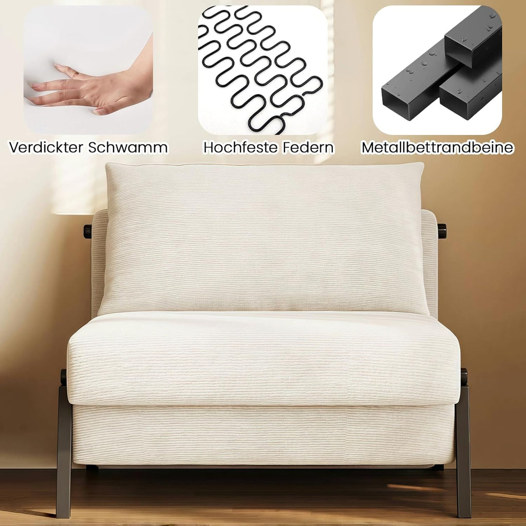 Sillón cama genérico 2 en 1, sofá cama con función de cama, sillón cama convertible con cojín, tela de pana, estructura de metal, sofá de suelo para salón y dormitorio